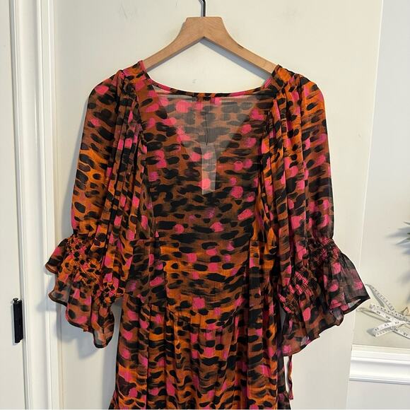 NWT TopShop Orange Black Pink Printed Maxi Dress 6 - Picture 5 of 9